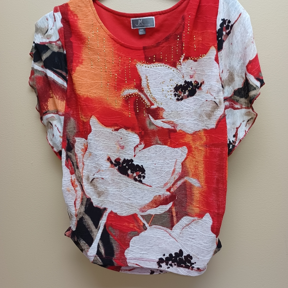 JM Collection embellished floral blouse